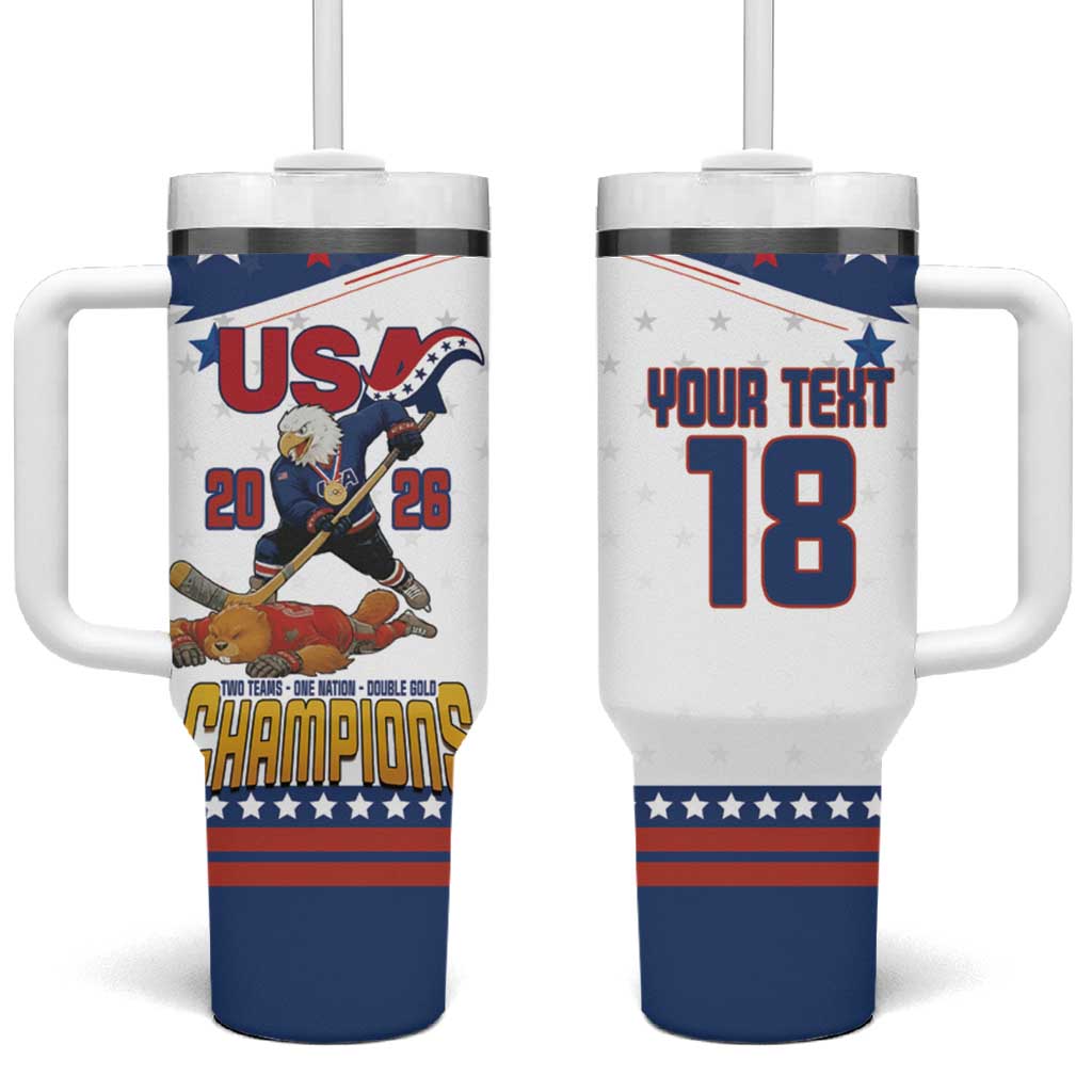 Custom USA Ice Hockey Champions 2026 Tumbler With Handle American Eagle Victory Hockey Pride