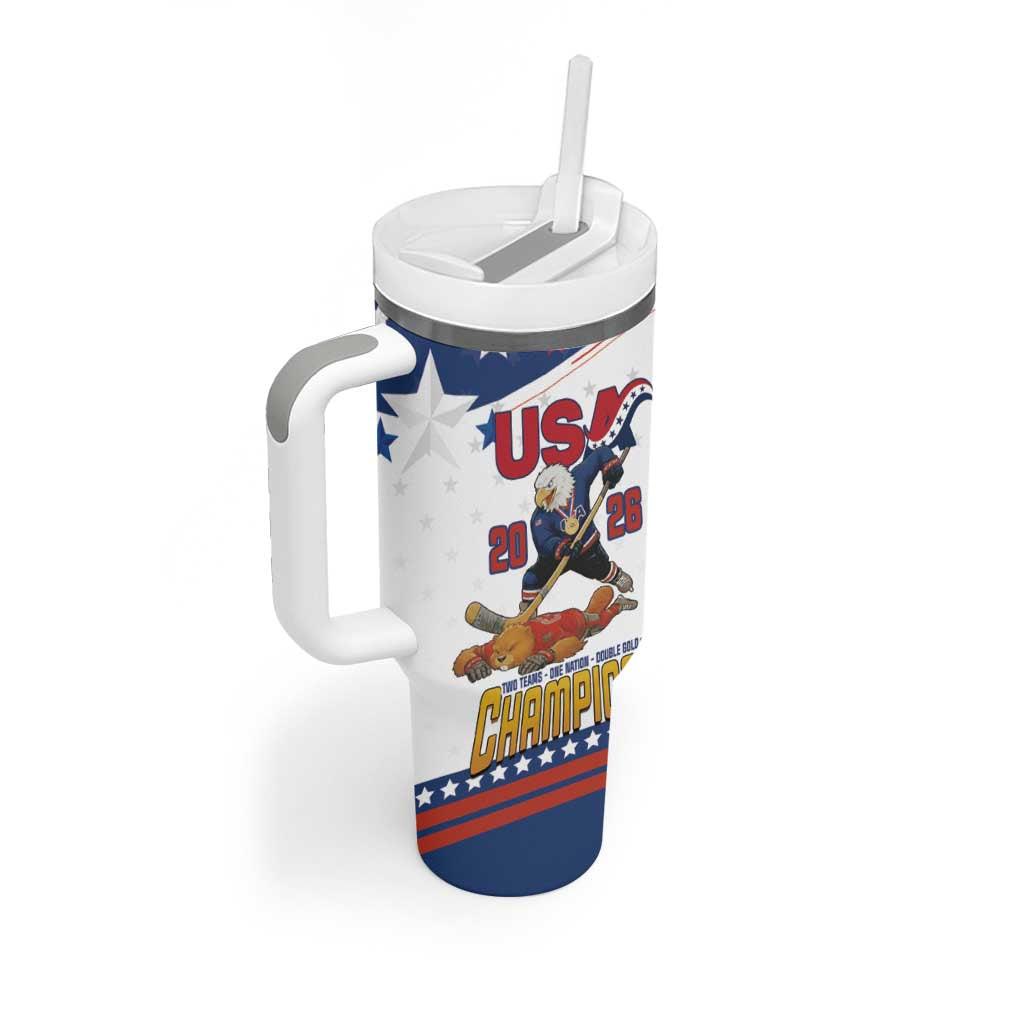Custom USA Ice Hockey Champions 2026 Tumbler With Handle American Eagle Victory Hockey Pride
