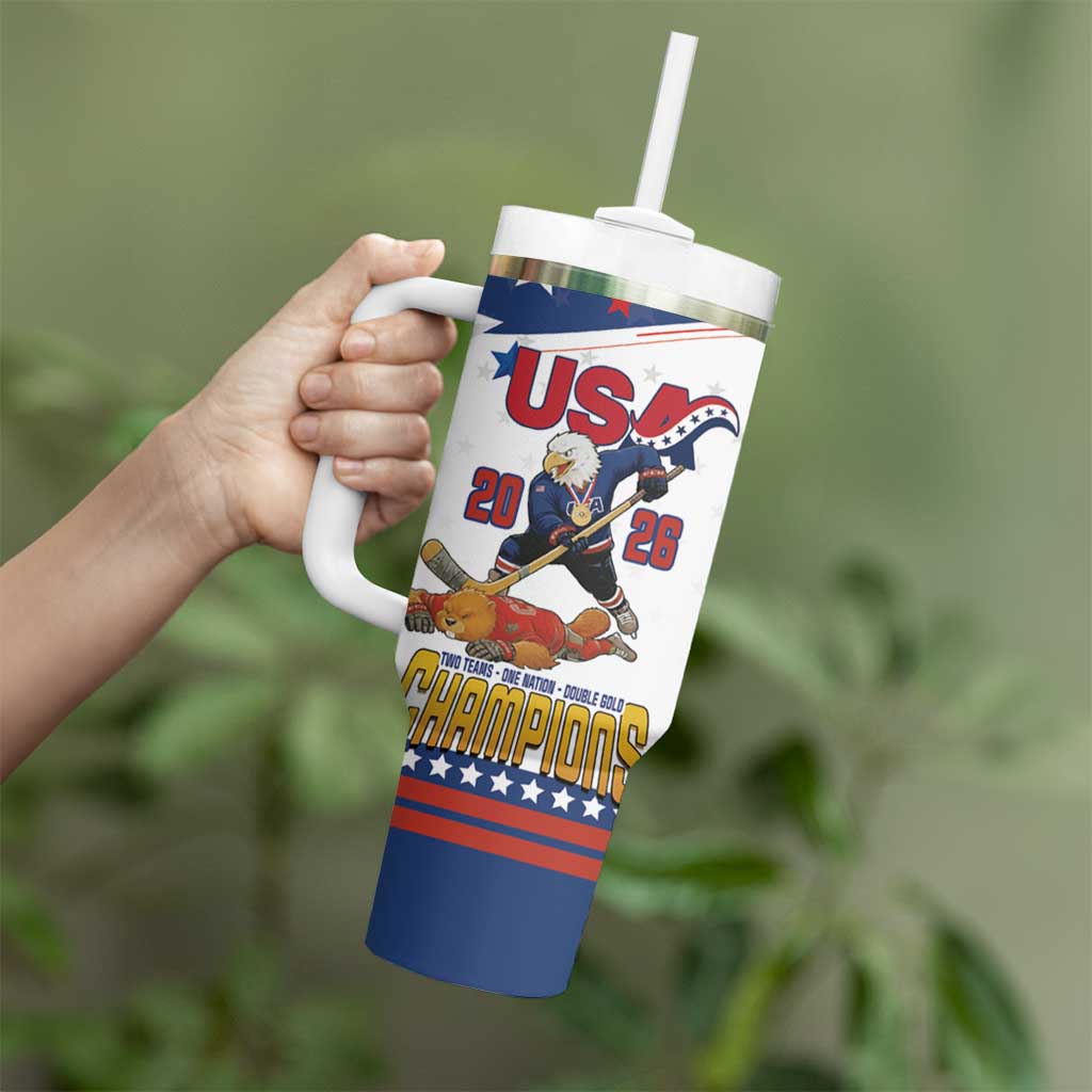 Custom USA Ice Hockey Champions 2026 Tumbler With Handle American Eagle Victory Hockey Pride