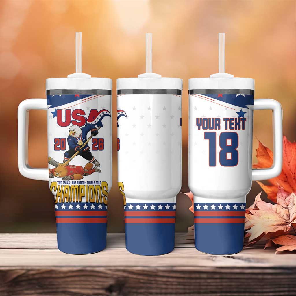 Custom USA Ice Hockey Champions 2026 Tumbler With Handle American Eagle Victory Hockey Pride