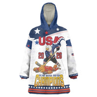 Custom USA Ice Hockey Champions 2026 Wearable Blanket Hoodie American Eagle Victory Hockey Pride