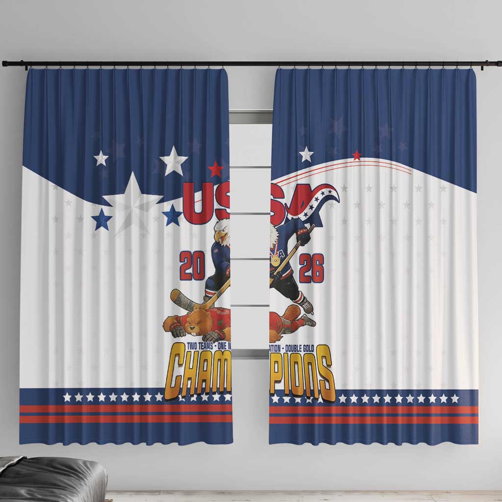 USA Ice Hockey Champions 2026 Window Curtain American Eagle Victory Hockey Pride