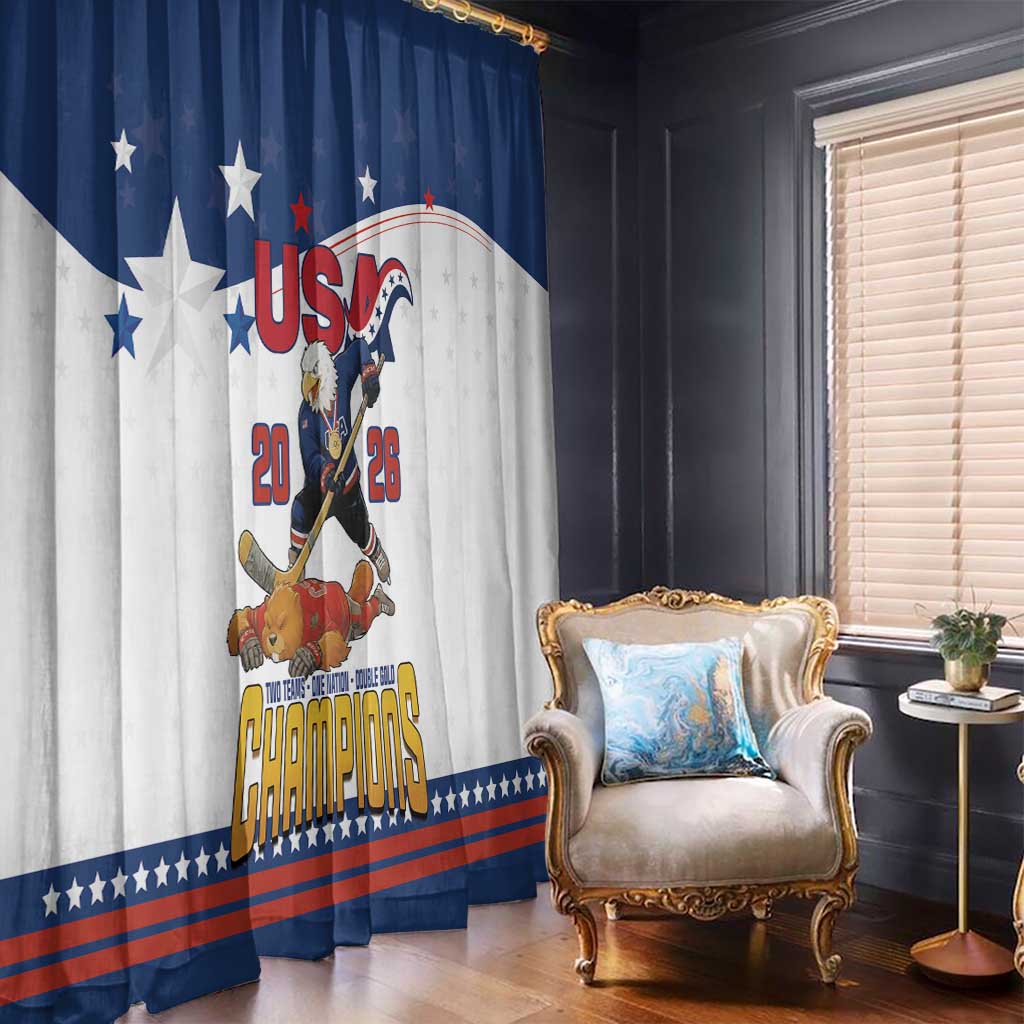 USA Ice Hockey Champions 2026 Window Curtain American Eagle Victory Hockey Pride