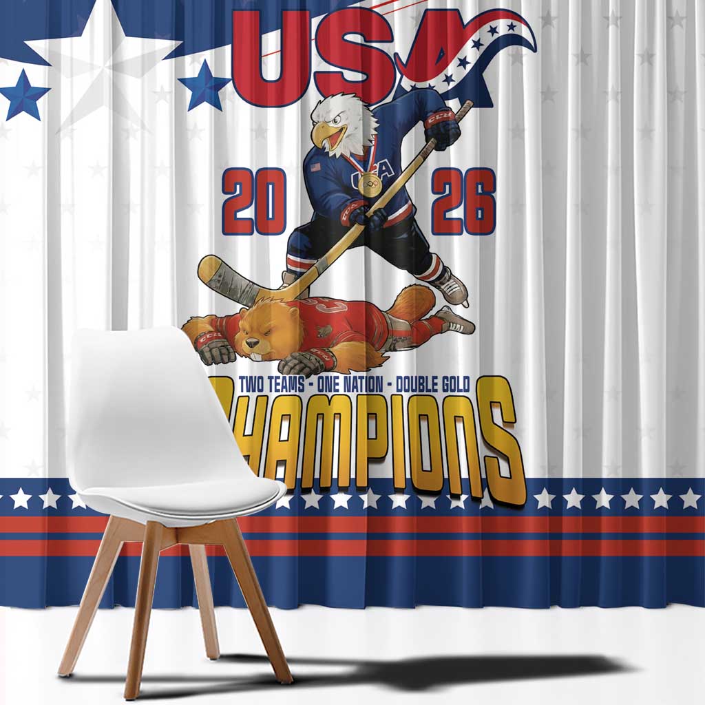 USA Ice Hockey Champions 2026 Window Curtain American Eagle Victory Hockey Pride