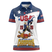 Custom USA Ice Hockey Champions 2026 Women Polo Shirt American Eagle Victory Hockey Pride