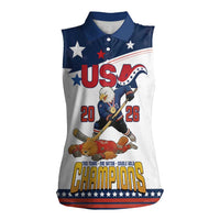Custom USA Ice Hockey Champions 2026 Women Sleeveless Polo Shirt American Eagle Victory Hockey Pride