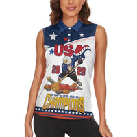 Custom USA Ice Hockey Champions 2026 Women Sleeveless Polo Shirt American Eagle Victory Hockey Pride
