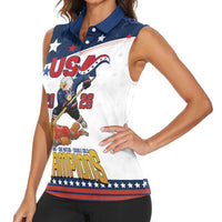 Custom USA Ice Hockey Champions 2026 Women Sleeveless Polo Shirt American Eagle Victory Hockey Pride