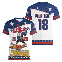 Custom USA Ice Hockey Champions 2026 Women V-Neck T-Shirt American Eagle Victory Hockey Pride