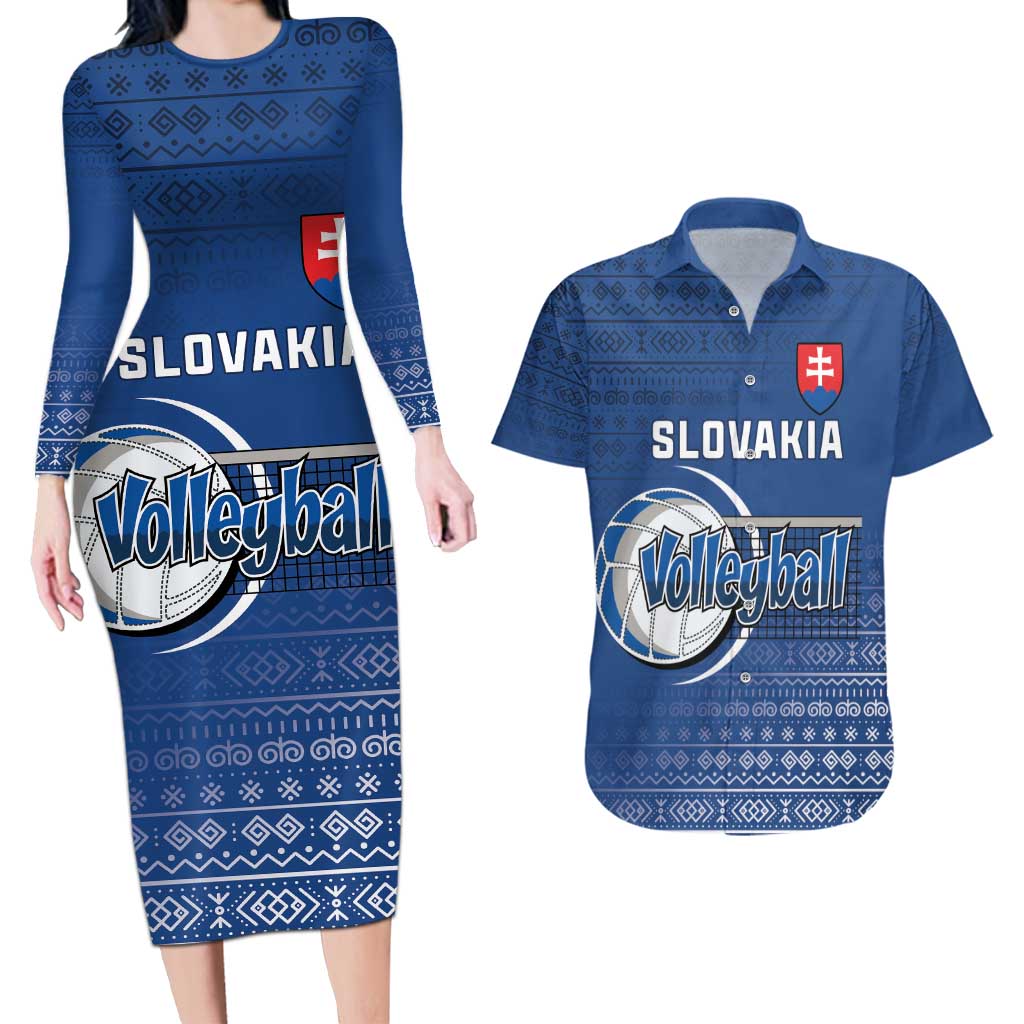 Custom Slovakia Volleyball Couples Matching Long Sleeve Bodycon Dress and Hawaiian Shirt Come On Repre
