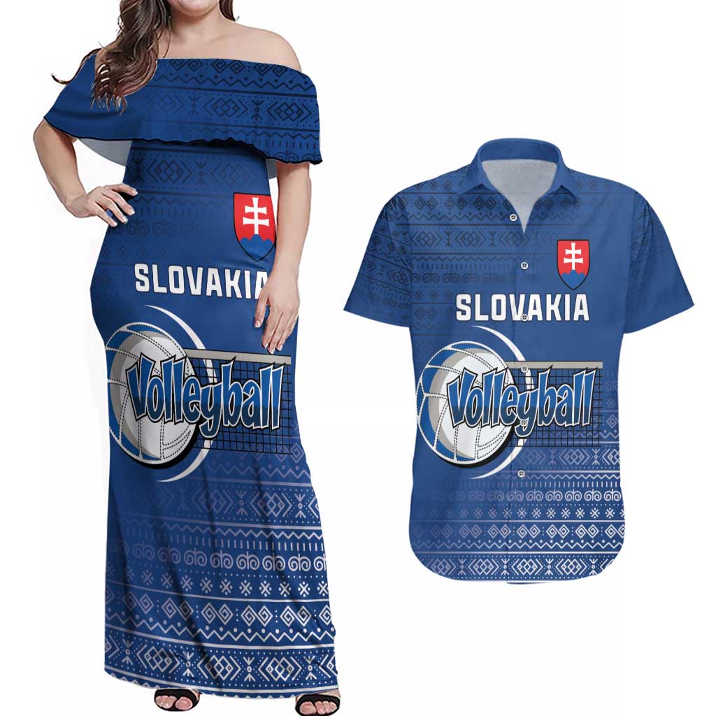 Custom Slovakia Volleyball Couples Matching Off Shoulder Maxi Dress and Hawaiian Shirt Come On Repre