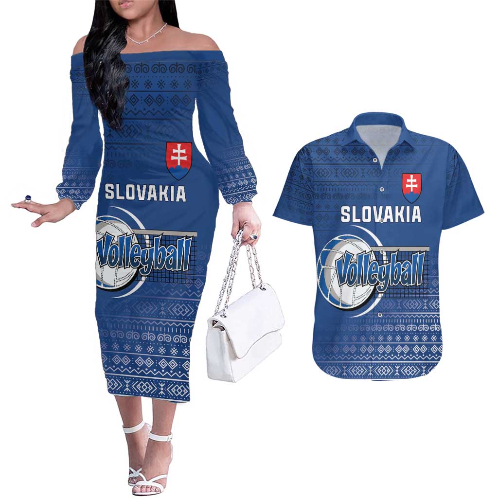 Custom Slovakia Volleyball Couples Matching Off The Shoulder Long Sleeve Dress and Hawaiian Shirt Come On Repre