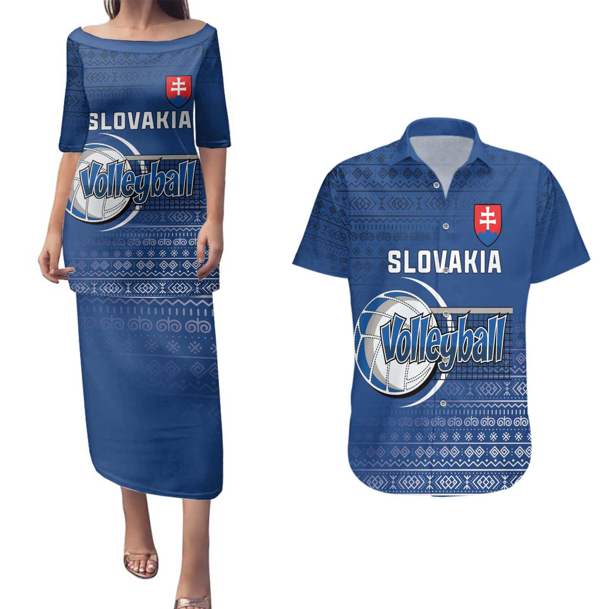 Custom Slovakia Volleyball Couples Matching Puletasi and Hawaiian Shirt Come On Repre