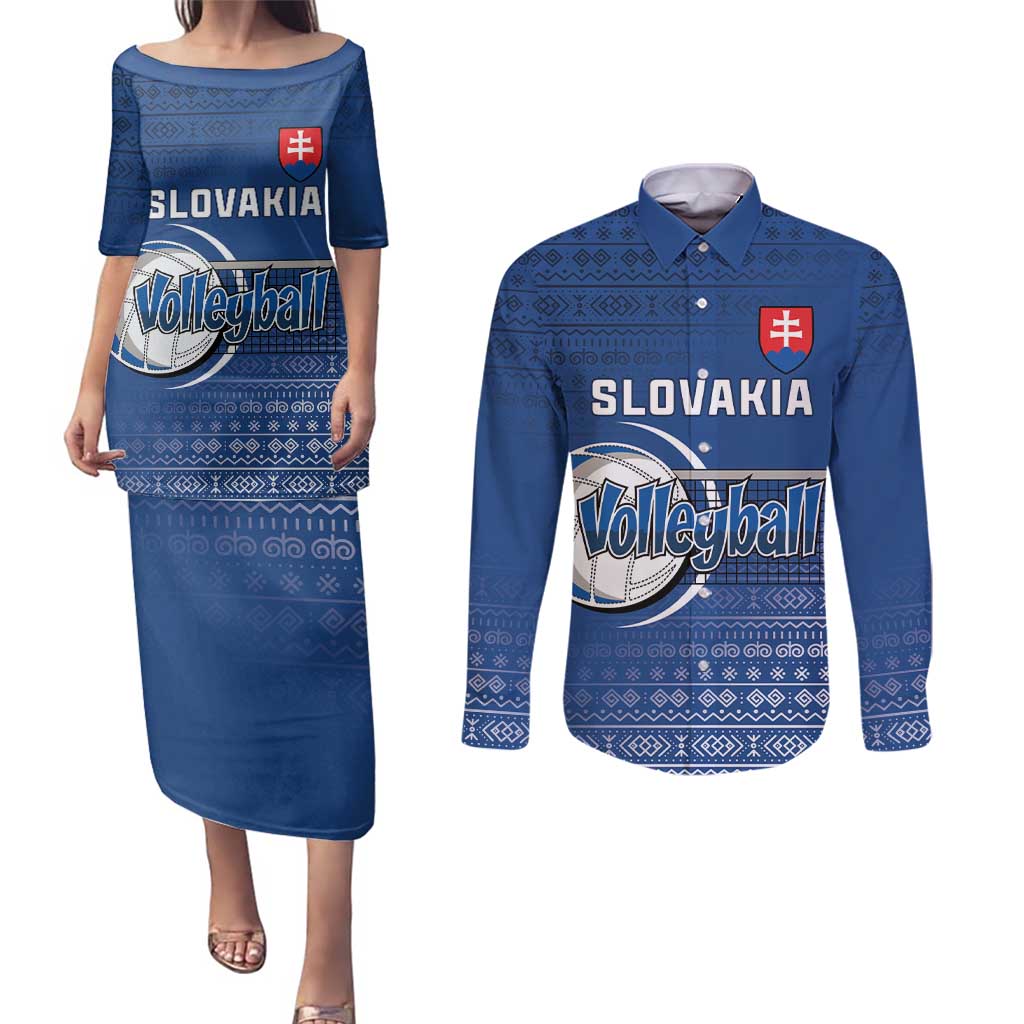 Custom Slovakia Volleyball Couples Matching Puletasi and Long Sleeve Button Shirt Come On Repre