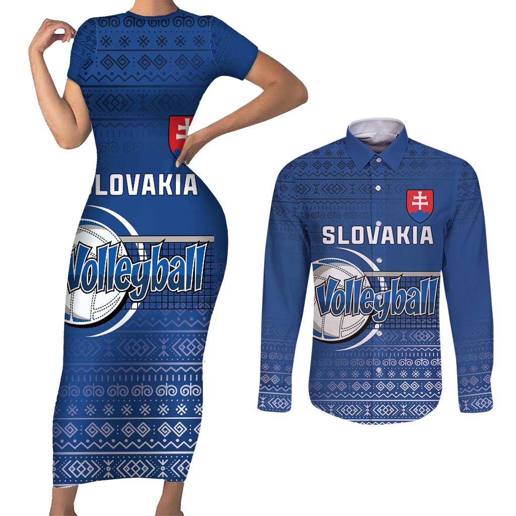 Custom Slovakia Volleyball Couples Matching Short Sleeve Bodycon Dress and Long Sleeve Button Shirt Come On Repre