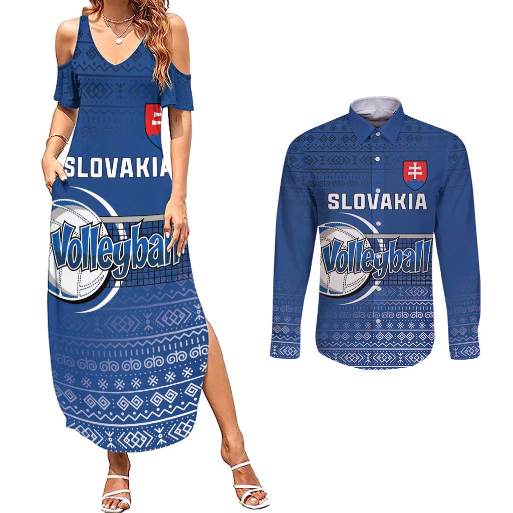 Custom Slovakia Volleyball Couples Matching Summer Maxi Dress and Long Sleeve Button Shirt Come On Repre