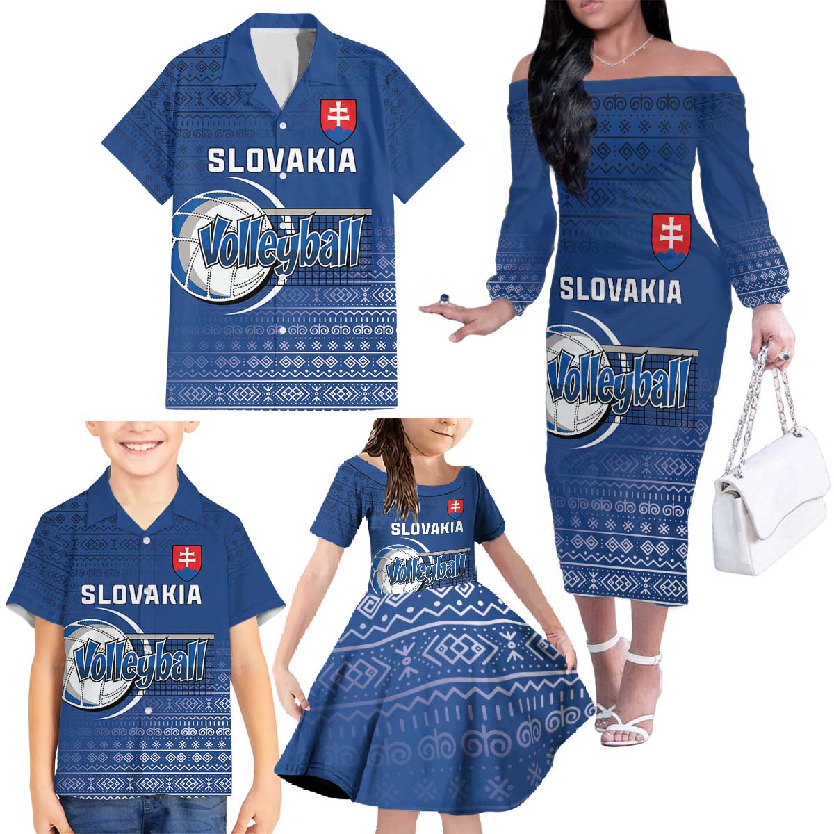 Custom Slovakia Volleyball Family Matching Off The Shoulder Long Sleeve Dress and Hawaiian Shirt Come On Repre