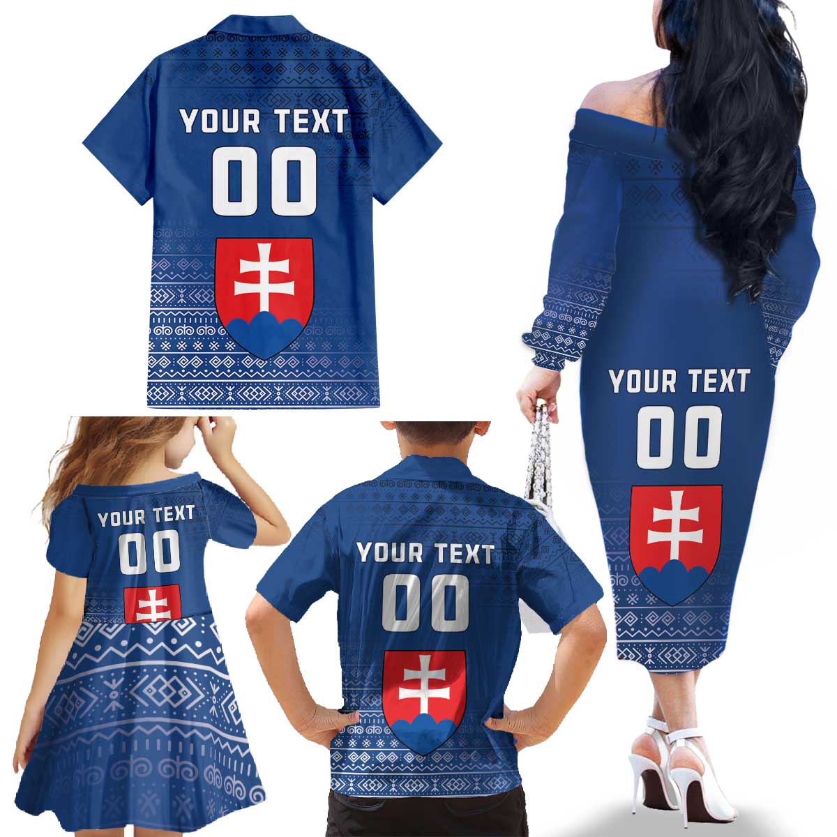 Custom Slovakia Volleyball Family Matching Off The Shoulder Long Sleeve Dress and Hawaiian Shirt Come On Repre