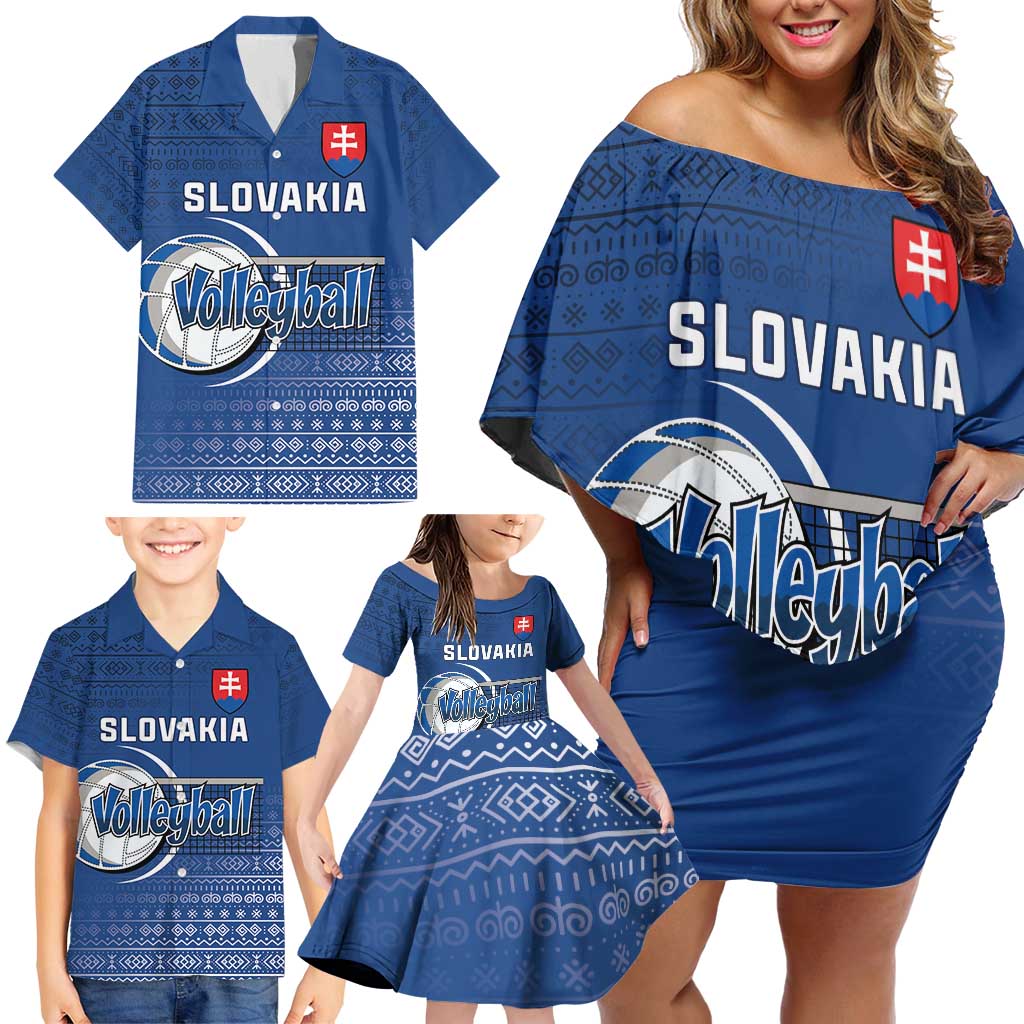 Custom Slovakia Volleyball Family Matching Off Shoulder Short Dress and Hawaiian Shirt Come On Repre