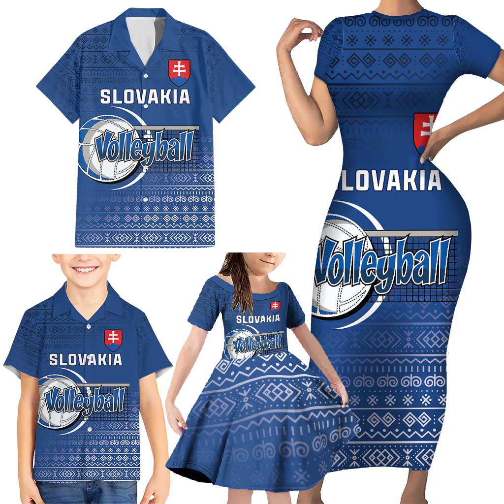 Custom Slovakia Volleyball Family Matching Short Sleeve Bodycon Dress and Hawaiian Shirt Come On Repre