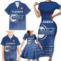 Custom Slovakia Volleyball Family Matching Short Sleeve Bodycon Dress and Hawaiian Shirt Come On Repre