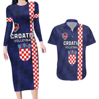 Custom Croatia Volleyball Couples Matching Long Sleeve Bodycon Dress and Hawaiian Shirt Go Champions Sahovnica