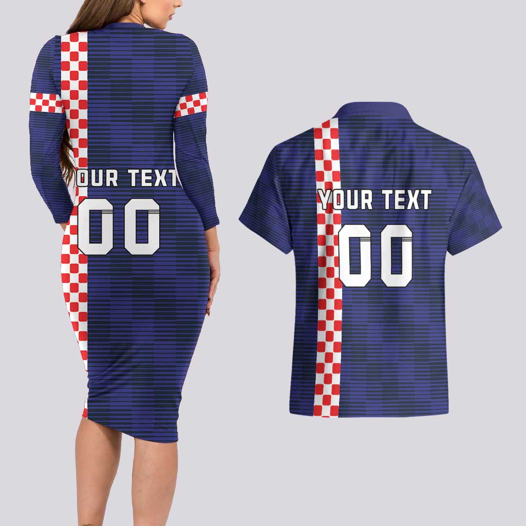Custom Croatia Volleyball Couples Matching Long Sleeve Bodycon Dress and Hawaiian Shirt Go Champions Sahovnica