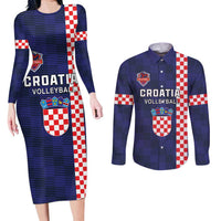 Custom Croatia Volleyball Couples Matching Long Sleeve Bodycon Dress and Long Sleeve Button Shirt Go Champions Sahovnica
