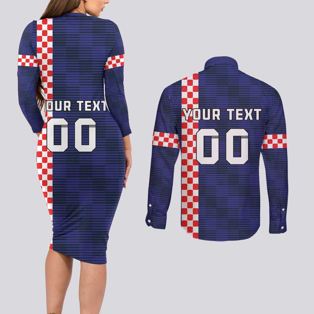 Custom Croatia Volleyball Couples Matching Long Sleeve Bodycon Dress and Long Sleeve Button Shirt Go Champions Sahovnica