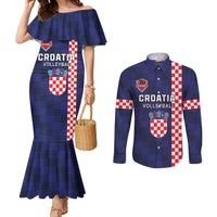 Custom Croatia Volleyball Couples Matching Mermaid Dress and Long Sleeve Button Shirt Go Champions Sahovnica