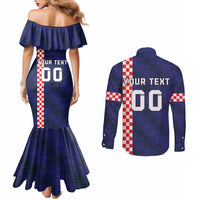 Custom Croatia Volleyball Couples Matching Mermaid Dress and Long Sleeve Button Shirt Go Champions Sahovnica