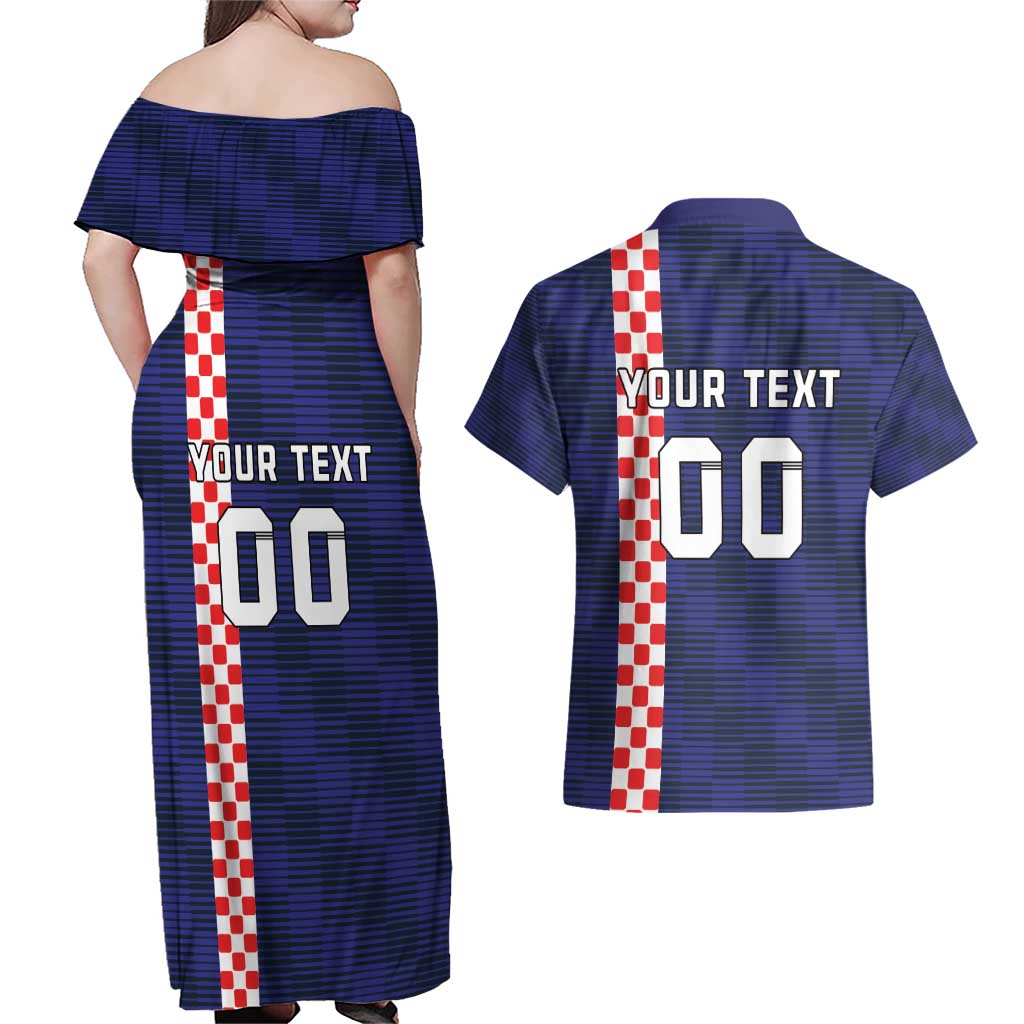Custom Croatia Volleyball Couples Matching Off Shoulder Maxi Dress and Hawaiian Shirt Go Champions Sahovnica