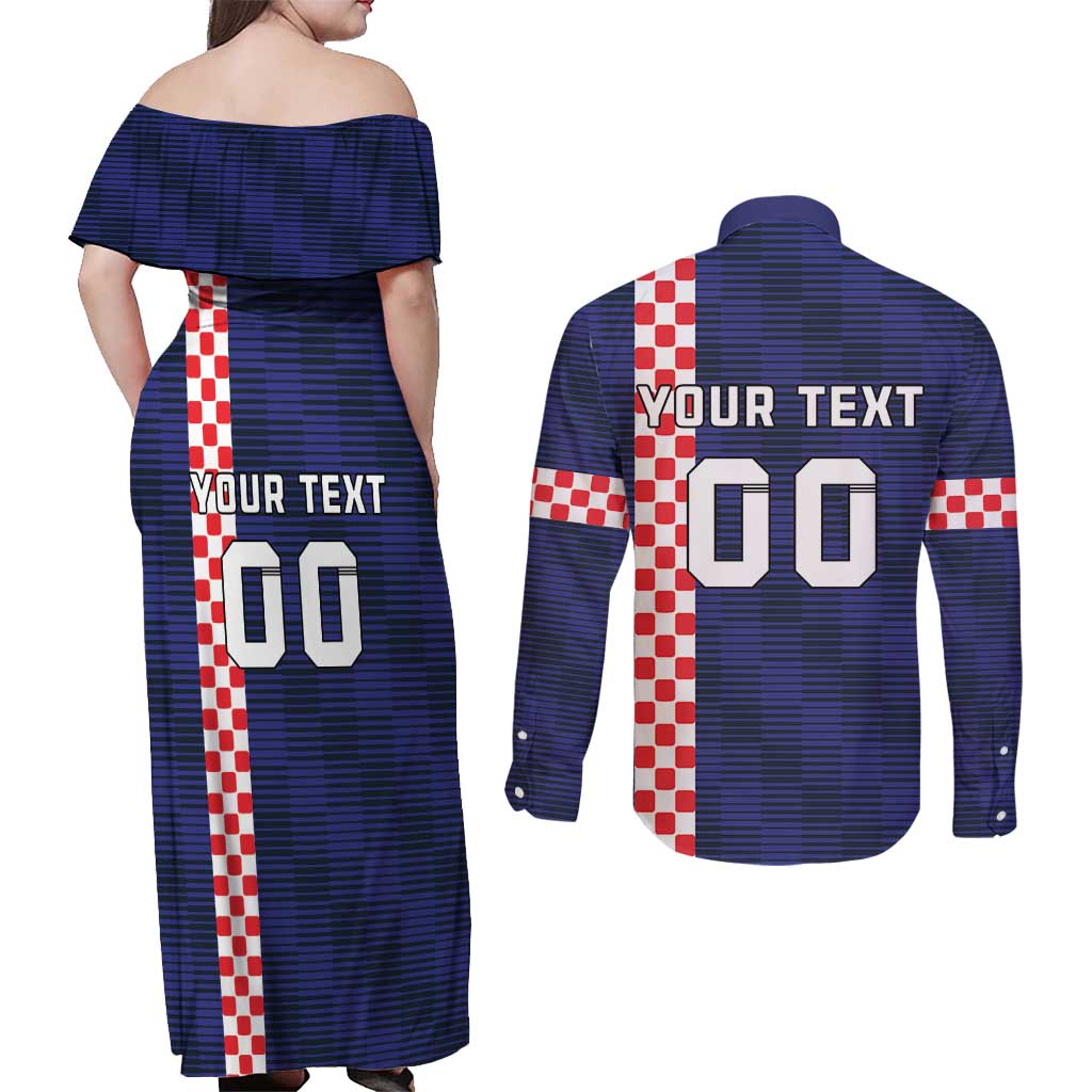 Custom Croatia Volleyball Couples Matching Off Shoulder Maxi Dress and Long Sleeve Button Shirt Go Champions Sahovnica