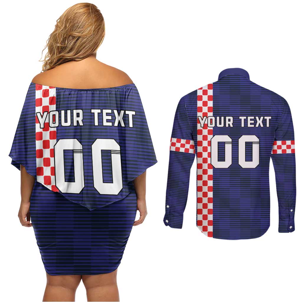 Custom Croatia Volleyball Couples Matching Off Shoulder Short Dress and Long Sleeve Button Shirt Go Champions Sahovnica