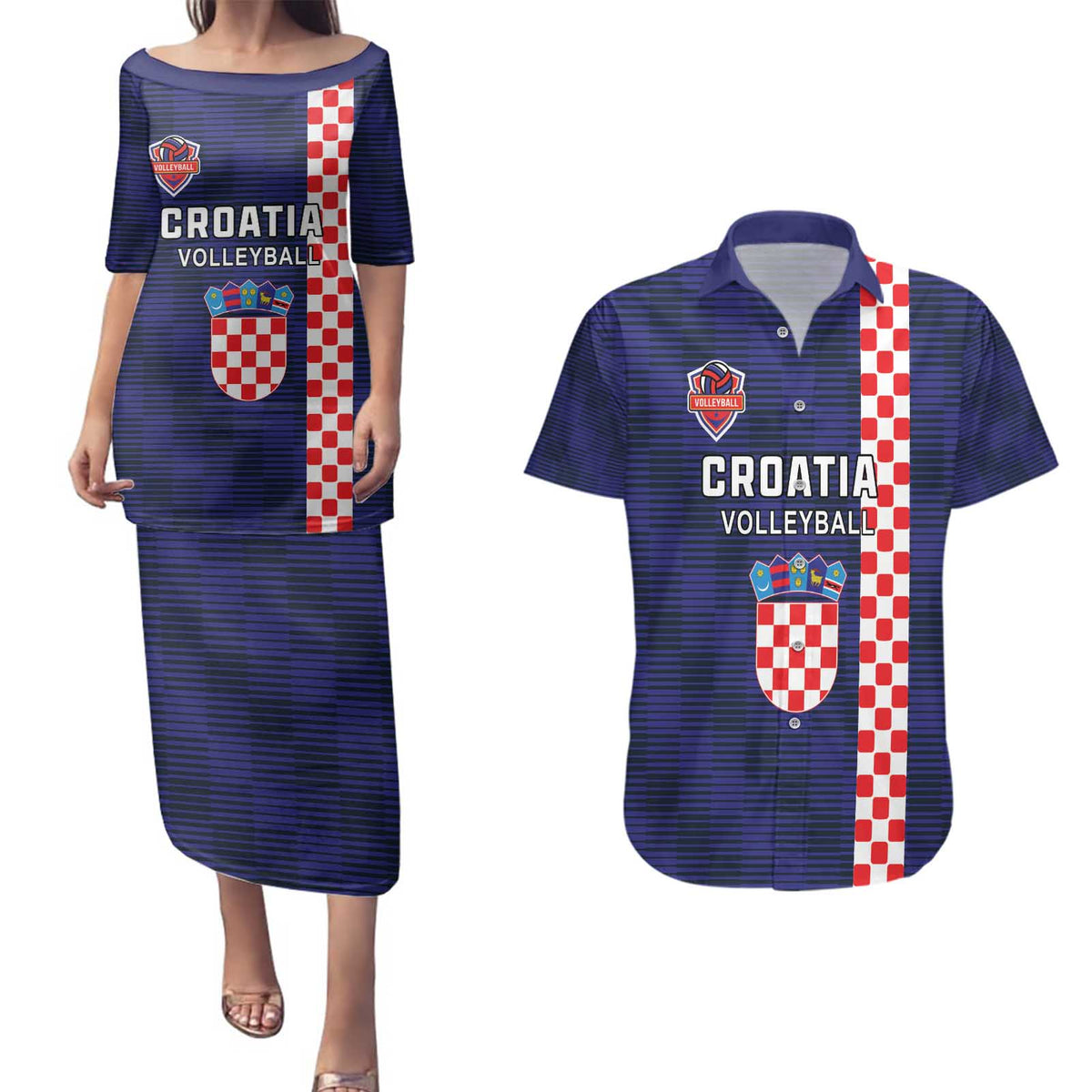 Custom Croatia Volleyball Couples Matching Puletasi and Hawaiian Shirt Go Champions Sahovnica