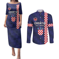 Custom Croatia Volleyball Couples Matching Puletasi and Long Sleeve Button Shirt Go Champions Sahovnica
