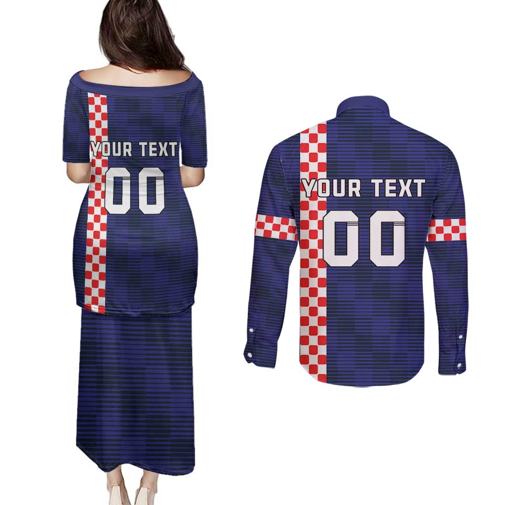 Custom Croatia Volleyball Couples Matching Puletasi and Long Sleeve Button Shirt Go Champions Sahovnica