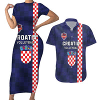 Custom Croatia Volleyball Couples Matching Short Sleeve Bodycon Dress and Hawaiian Shirt Go Champions Sahovnica