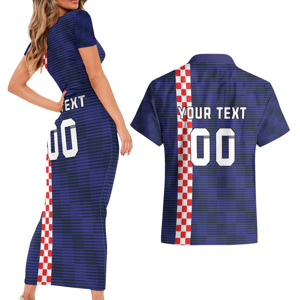 Custom Croatia Volleyball Couples Matching Short Sleeve Bodycon Dress and Hawaiian Shirt Go Champions Sahovnica