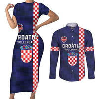 Custom Croatia Volleyball Couples Matching Short Sleeve Bodycon Dress and Long Sleeve Button Shirt Go Champions Sahovnica
