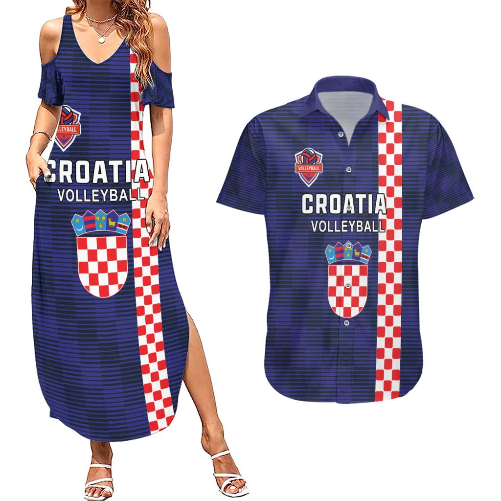 Custom Croatia Volleyball Couples Matching Summer Maxi Dress and Hawaiian Shirt Go Champions Sahovnica