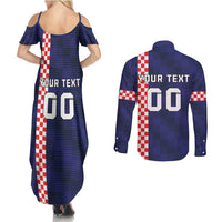 Custom Croatia Volleyball Couples Matching Summer Maxi Dress and Long Sleeve Button Shirt Go Champions Sahovnica