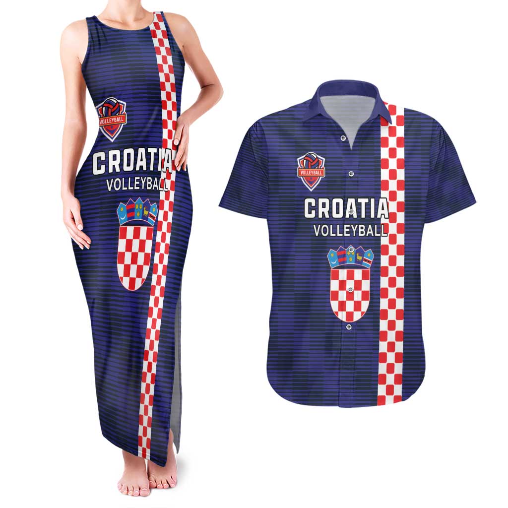 Custom Croatia Volleyball Couples Matching Tank Maxi Dress and Hawaiian Shirt Go Champions Sahovnica