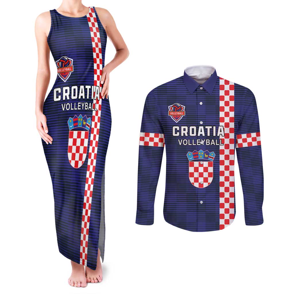 Custom Croatia Volleyball Couples Matching Tank Maxi Dress and Long Sleeve Button Shirt Go Champions Sahovnica