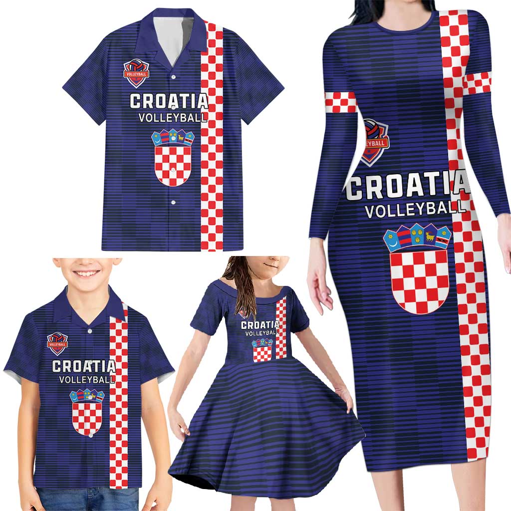 Custom Croatia Volleyball Family Matching Long Sleeve Bodycon Dress and Hawaiian Shirt Go Champions Sahovnica