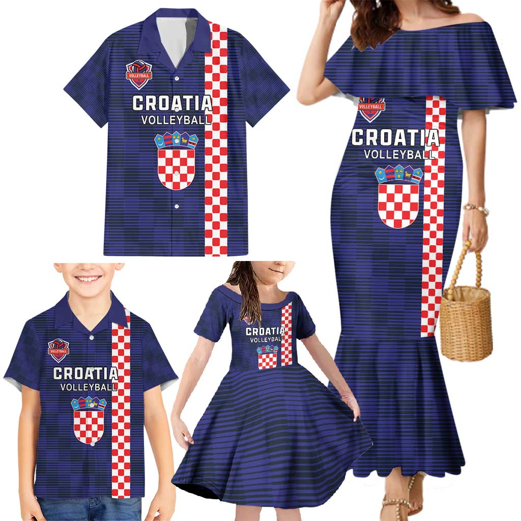Custom Croatia Volleyball Family Matching Mermaid Dress and Hawaiian Shirt Go Champions Sahovnica