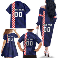 Custom Croatia Volleyball Family Matching Off The Shoulder Long Sleeve Dress and Hawaiian Shirt Go Champions Sahovnica