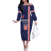 Custom Croatia Volleyball Family Matching Off The Shoulder Long Sleeve Dress and Hawaiian Shirt Go Champions Sahovnica