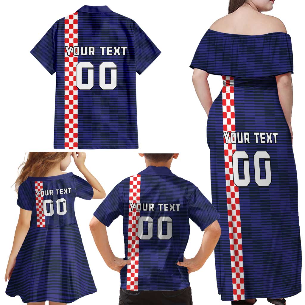 Custom Croatia Volleyball Family Matching Off Shoulder Maxi Dress and Hawaiian Shirt Go Champions Sahovnica
