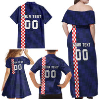 Custom Croatia Volleyball Family Matching Off Shoulder Maxi Dress and Hawaiian Shirt Go Champions Sahovnica